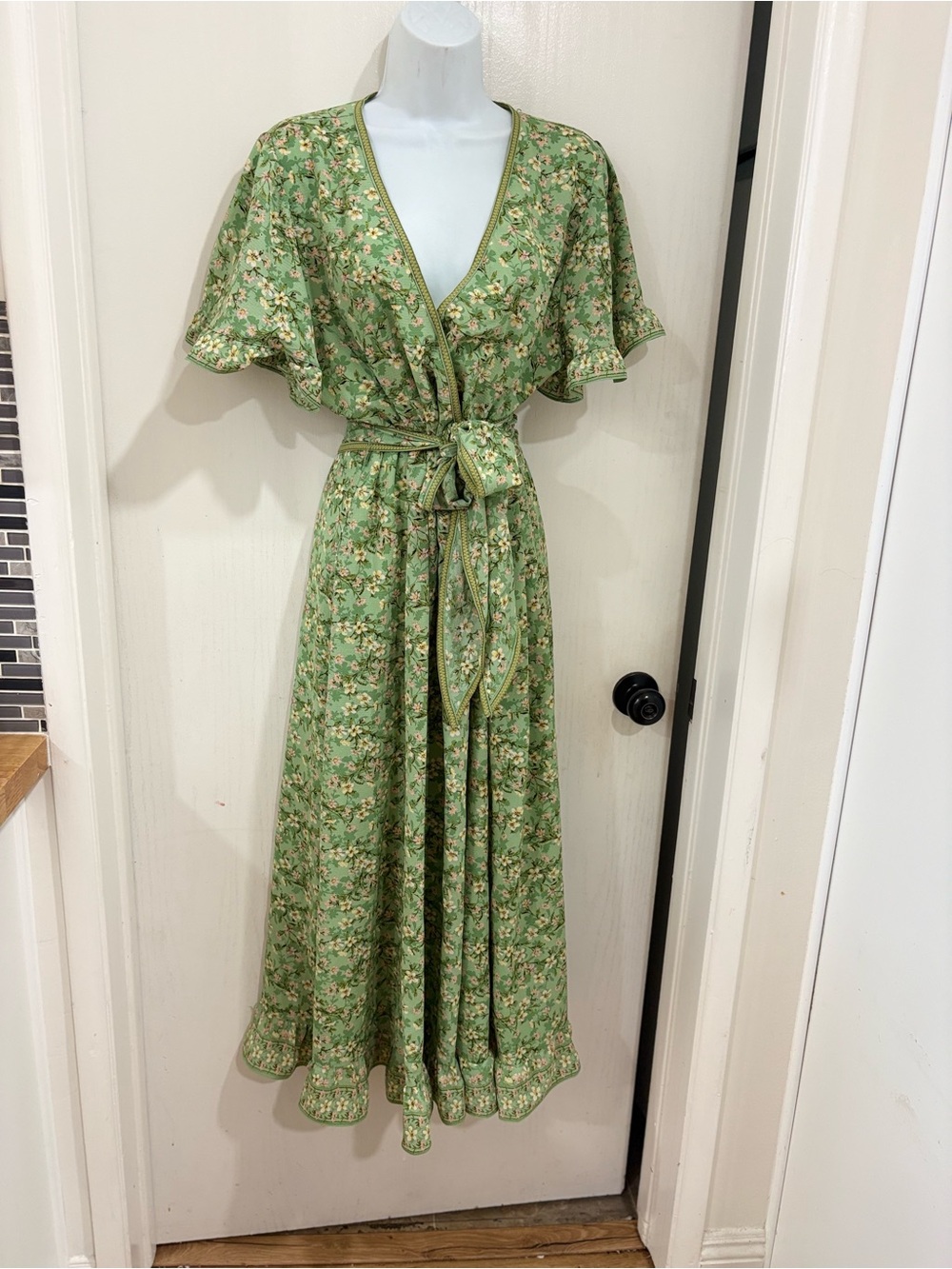 Max Studio Boho Green Floral Wrap Maxi Dress - Elegant Spring/Summer Style